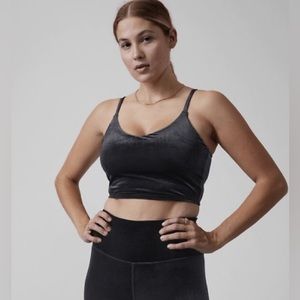 Athleta Matching Set Black Velvet Elation Longline Top Bra & Leggings Sz Small